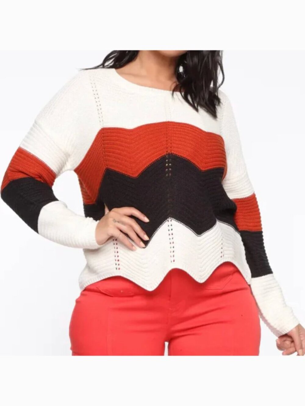 NEW NWT FASHION NOVA Plus Size Figure Out Us Sweater Cream Ivory Chevron Striped